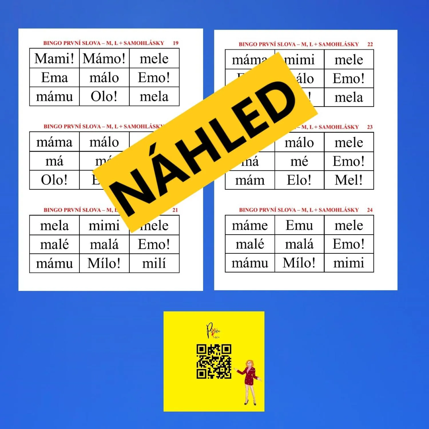 BINGO – ČTENÍ PRVNÍCH SLOV Z PÍSMEN - m, l , p, s, t, j + samohlásky – náhled 2