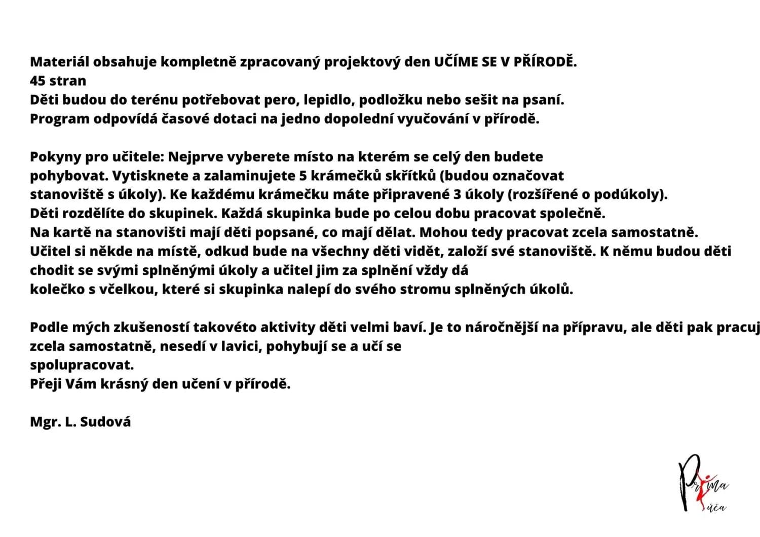 PROJEKTOVÝ DEN UČÍME SE VENKU - kompletní příprava na celé dopoledne venku – náhled 3