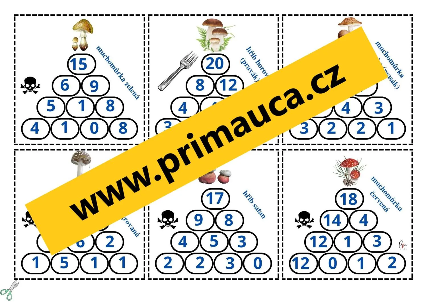 Matematické sčítací pyramidy  do 20 + učíme se poznat HOUBY – náhled 5