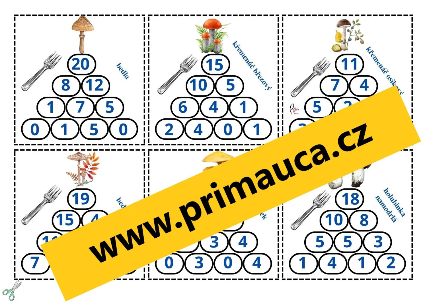 Matematické sčítací pyramidy  do 20 + učíme se poznat HOUBY – náhled 6