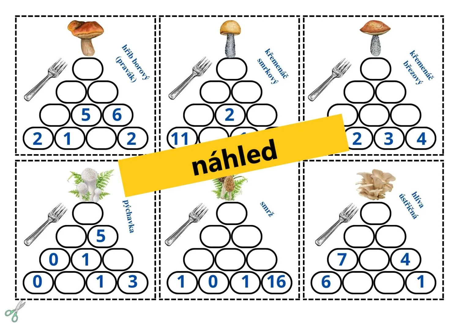 Matematické sčítací pyramidy  do 20 + učíme se poznat HOUBY – náhled 9