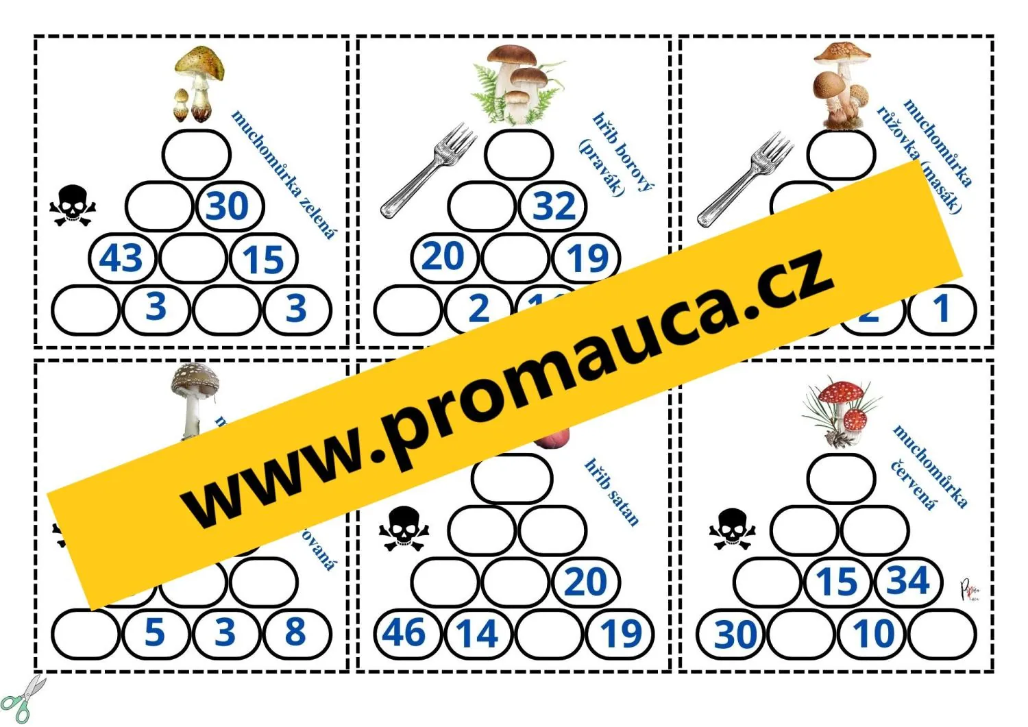Matematické sčítací pyramidy  do 100 + učíme se poznat HOUBY – náhled 3