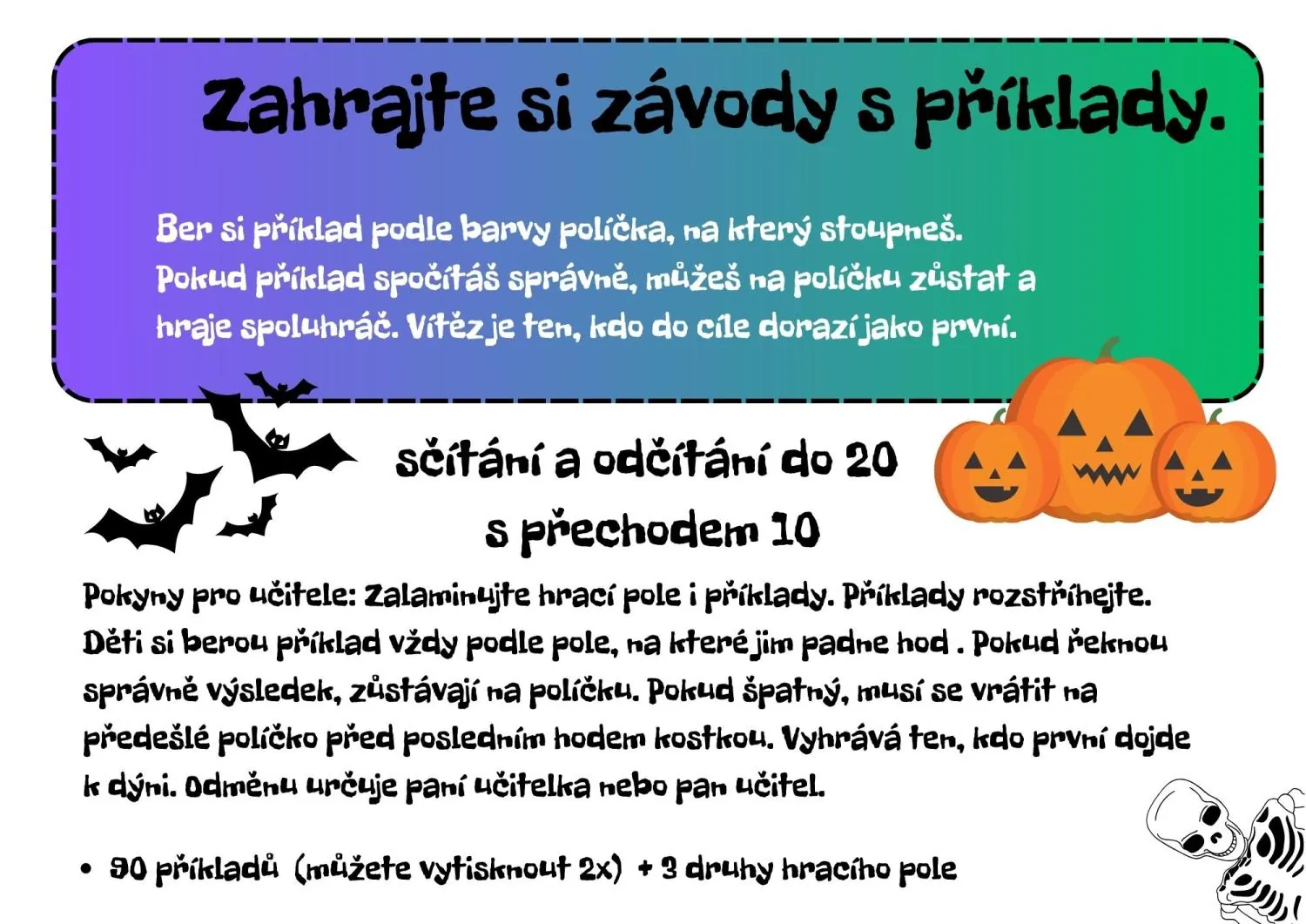 ZAHRAJTE SI ZÁVODY S PŘÍKLADY - desková hra na téma HALLOWEEN – náhled 6