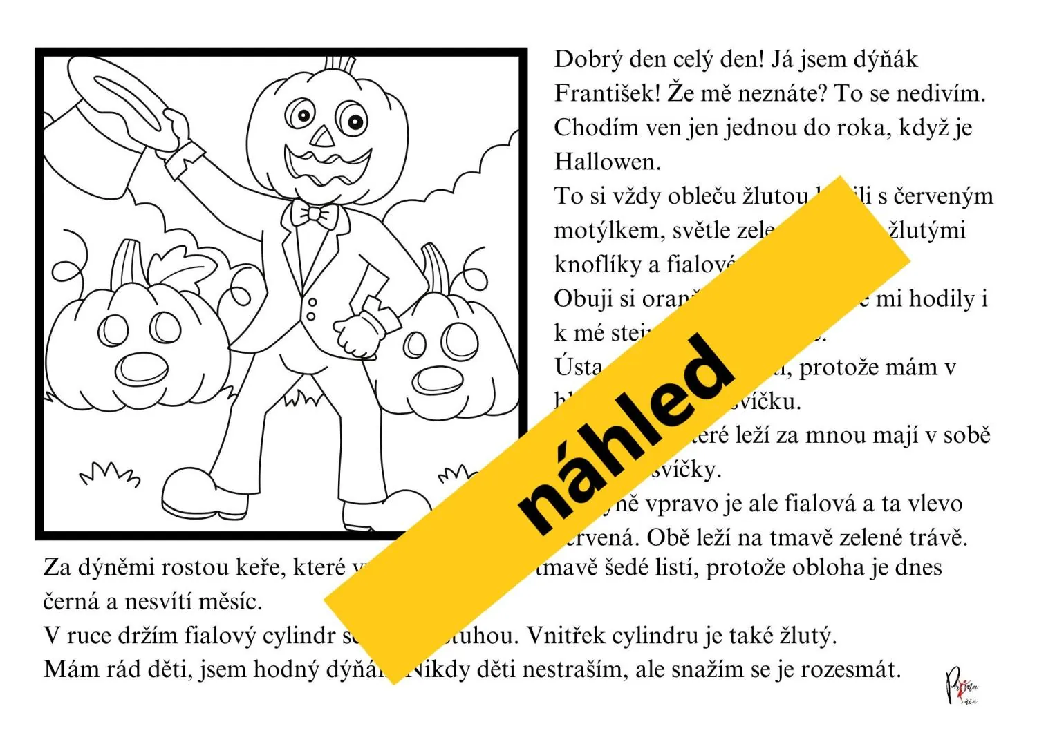 Halloweenské čtení s porozuměním s omalovánky. – náhled 2