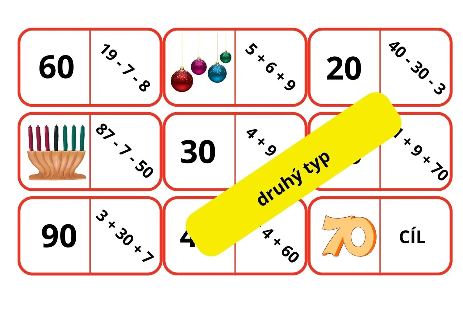 VÁNOČNÍ MATEMATICKÁ DOMINA - 3 sady – náhled 4