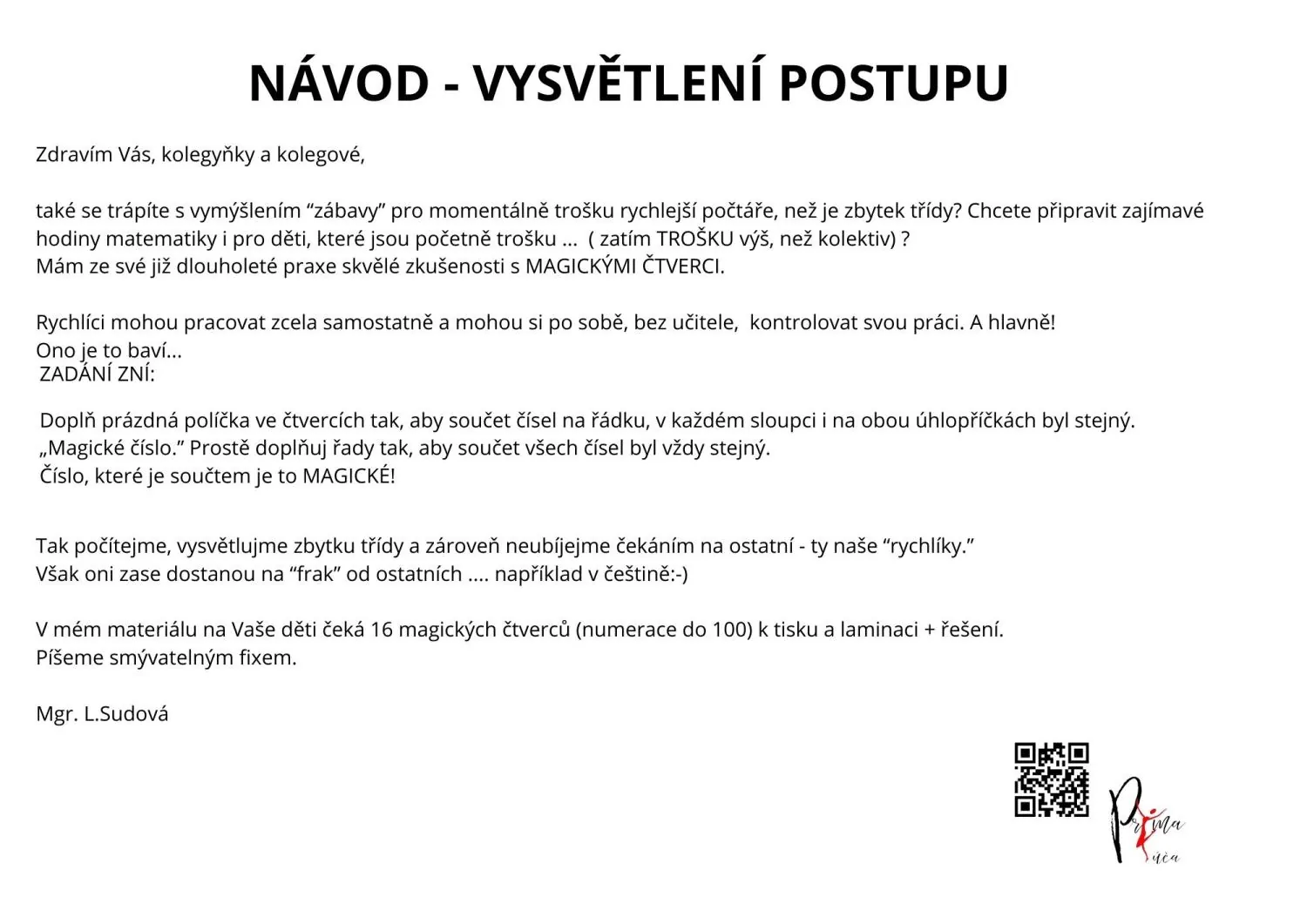 MAGICKÉ ČTVERCE - logika v matematice - numerace hrou do 100 – náhled 4