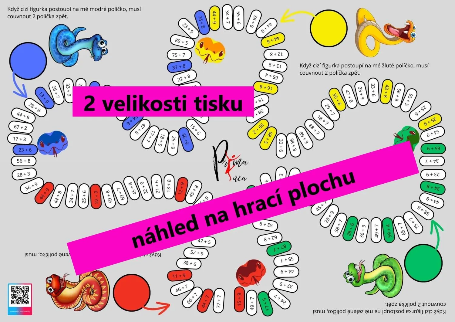 SČÍTÁNÍ  DO 100  S PŘECHODEM 10 - hadí deskovka pro zpestření hodin matematiky – náhled 4