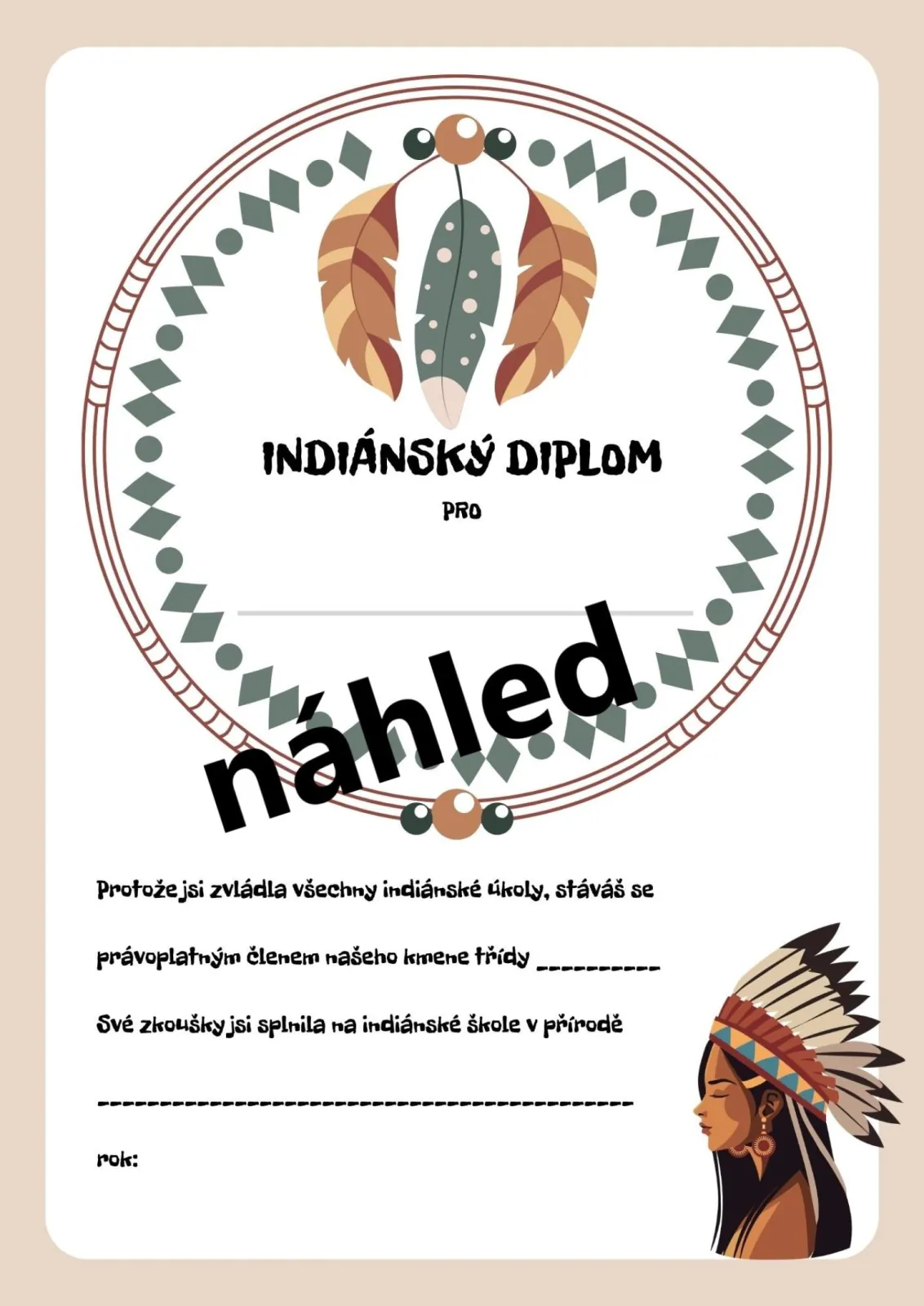 ŠKOLA V PŘÍRODĚ - DIPLOMY, POCHVALY, KARTY NA DVEŘE - TÉMA INDIÁNI – náhled 2