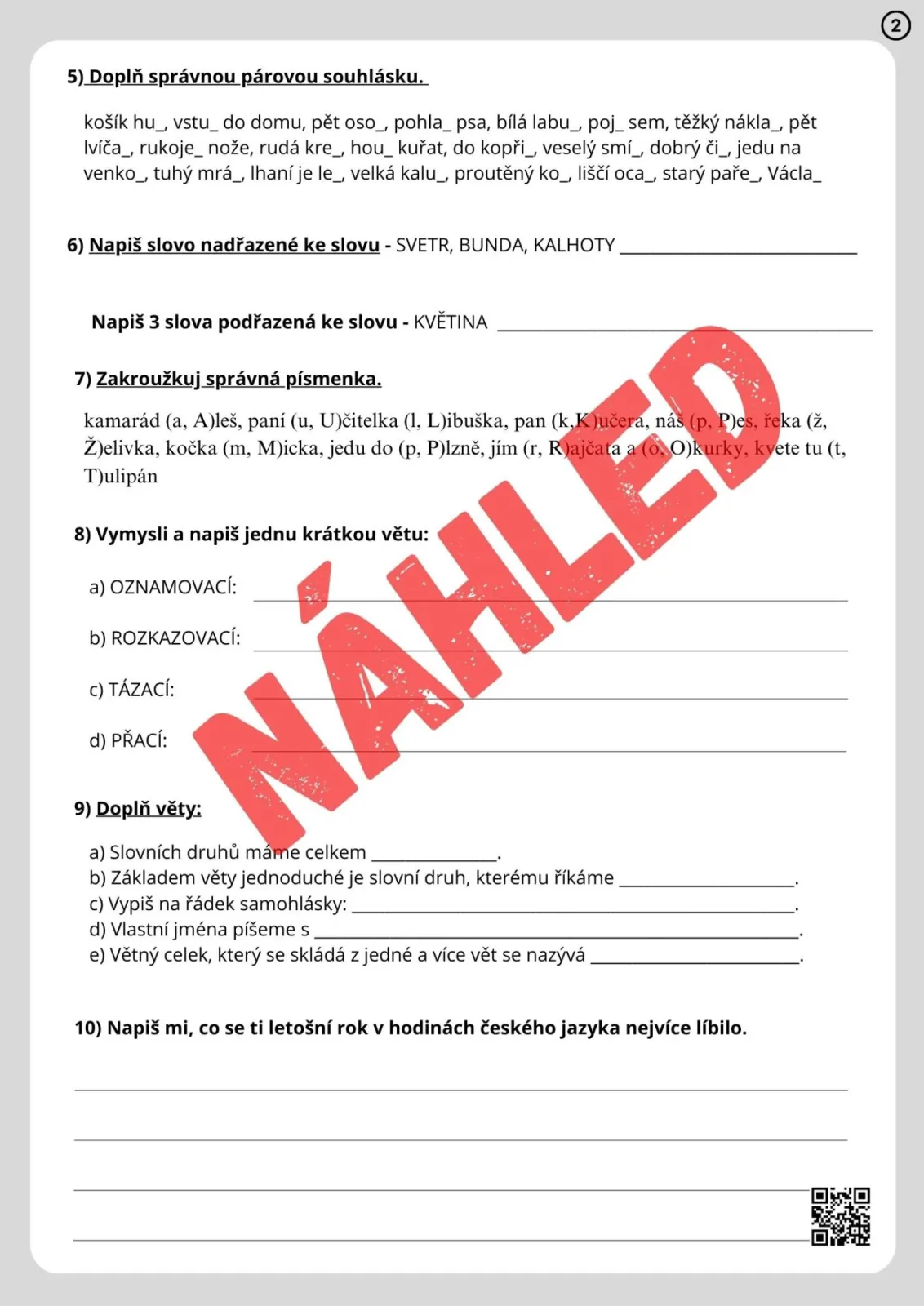 PÍSEMNÉ PRÁCE NA KONEC ŠKOLNÍHO ROKU - VARIANTY PRO DĚTI S SPU – náhled 2