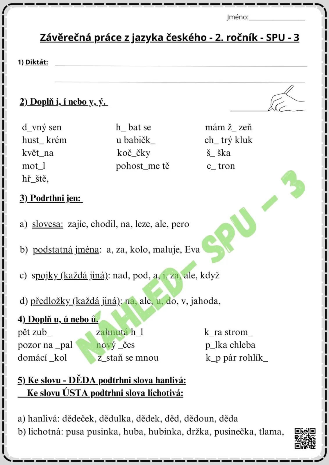 PÍSEMNÉ PRÁCE NA KONEC ŠKOLNÍHO ROKU - VARIANTY PRO DĚTI S SPU – náhled 4