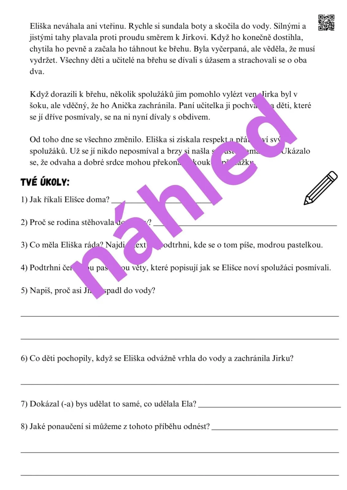 PÍSEMNÉ PRÁCE NA KONEC ŠKOLNÍHO ROKU - VARIANTY PRO DĚTI S SPU - čjl - 4. třída – náhled 8