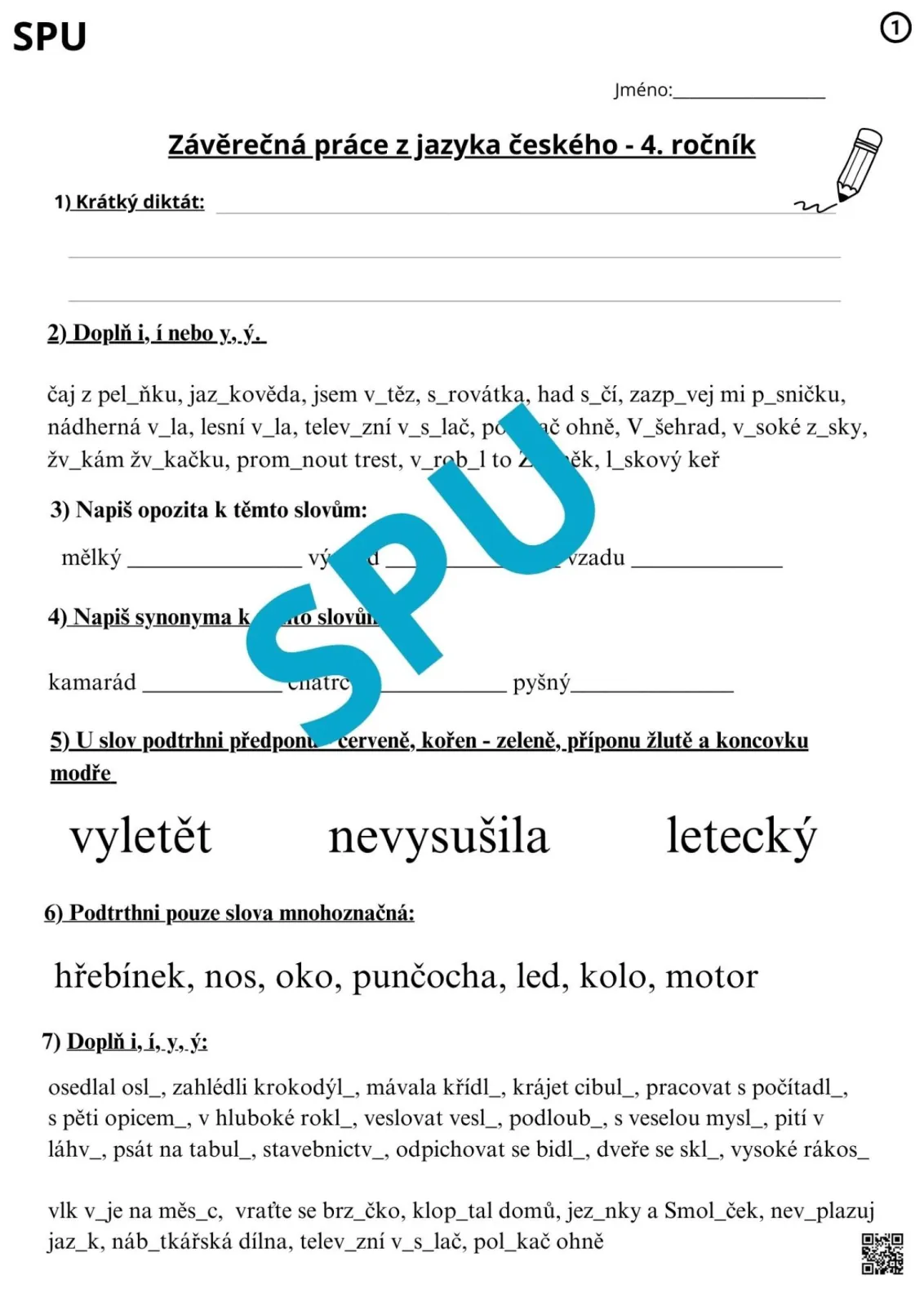 PÍSEMNÉ PRÁCE NA KONEC ŠKOLNÍHO ROKU - VARIANTY PRO DĚTI S SPU - čjl - 4. třída – náhled 9