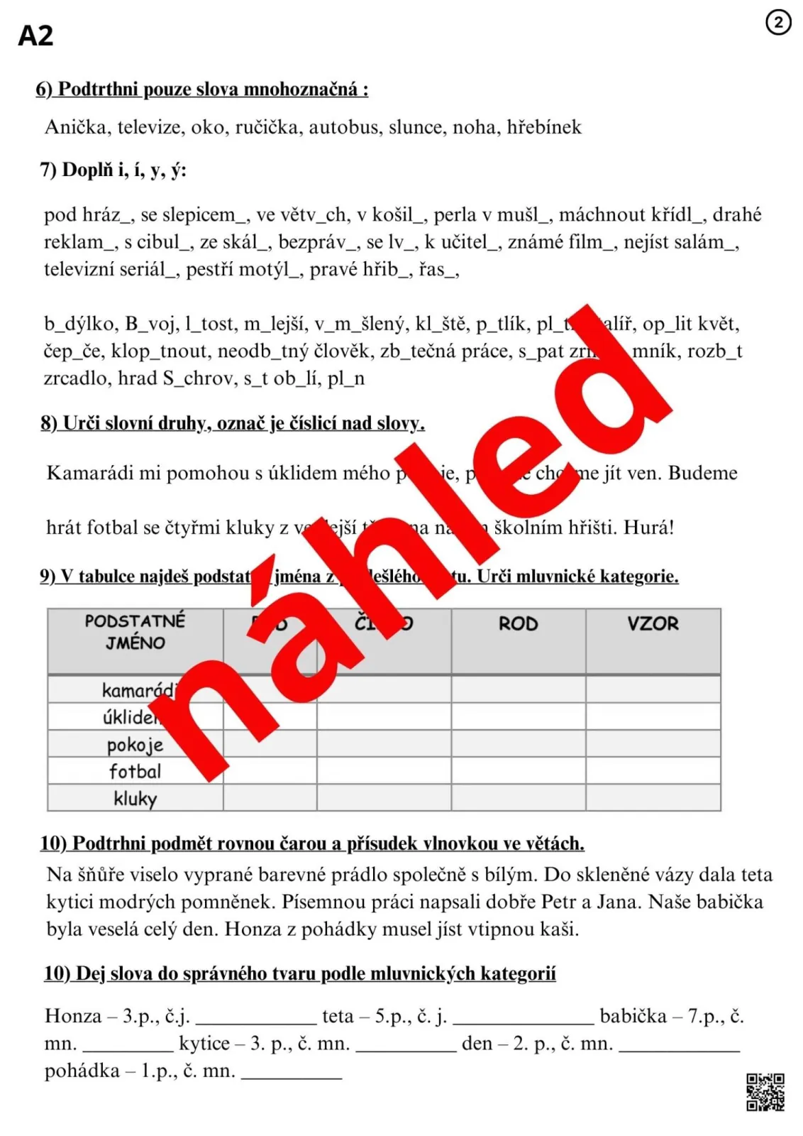 PÍSEMNÉ PRÁCE NA KONEC ŠKOLNÍHO ROKU - VARIANTY PRO DĚTI S SPU - čjl - 4. třída – náhled 13
