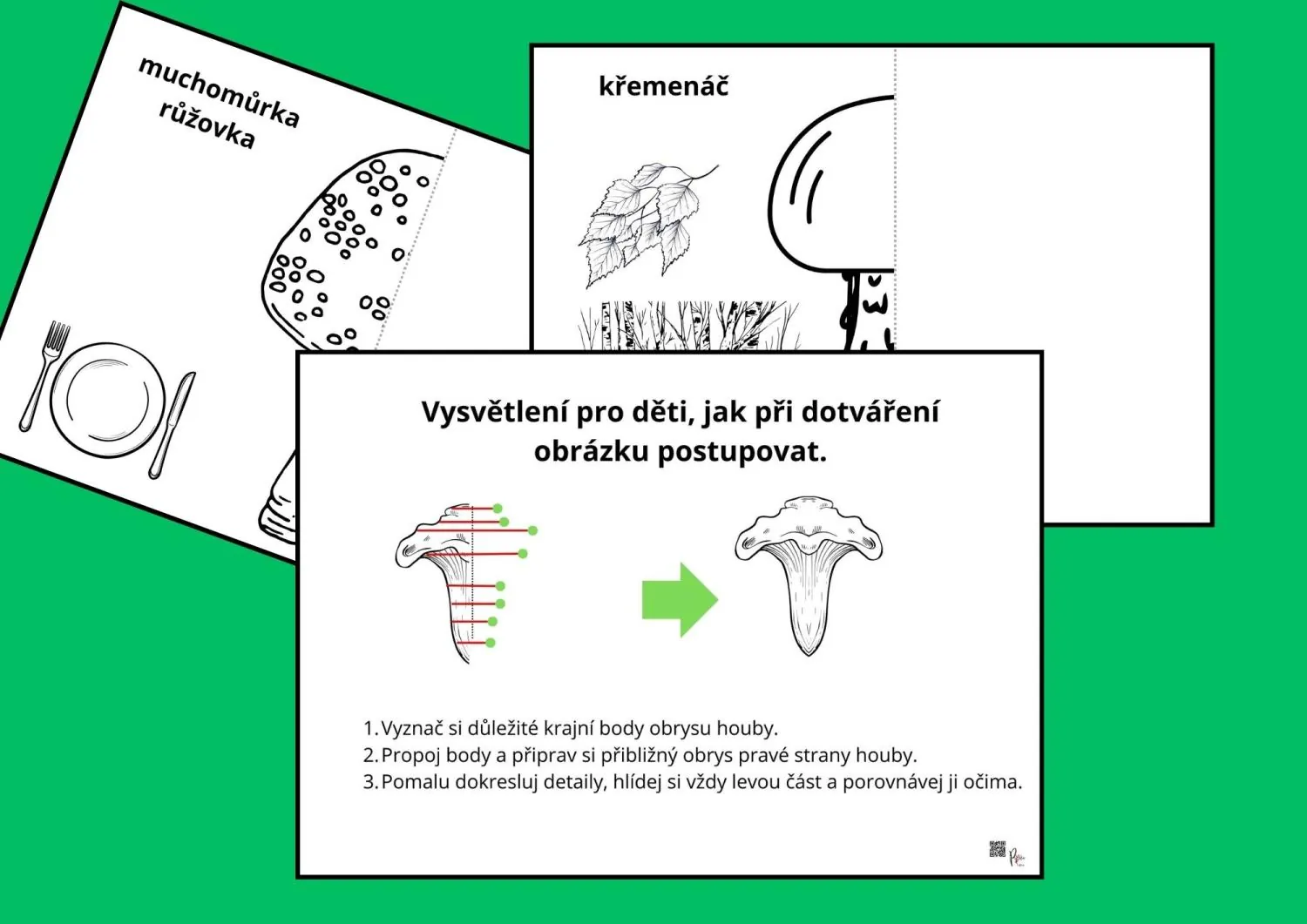 HOUBY JEDLÉ I NEJEDLÉ - osová souměrnost - obrázky k dokreslení – náhled 3