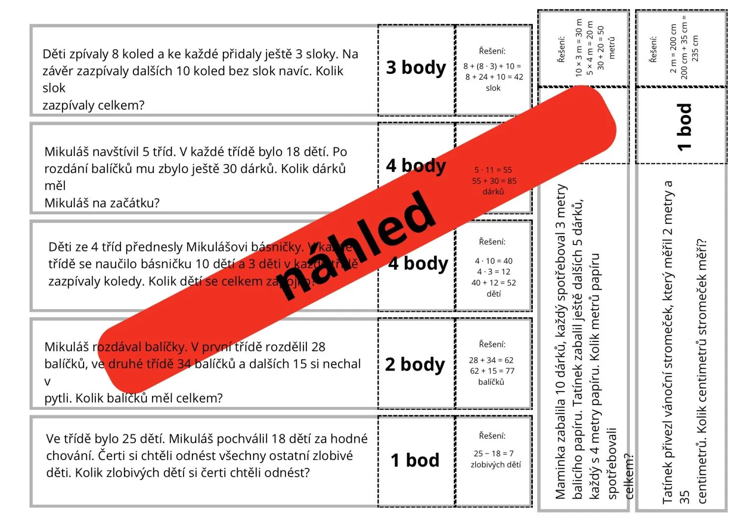 SLOVNÍ ÚLOHY - hra, násobilka, sčítání a odčítání, převody - Mikuláš, Vánoce – náhled 3