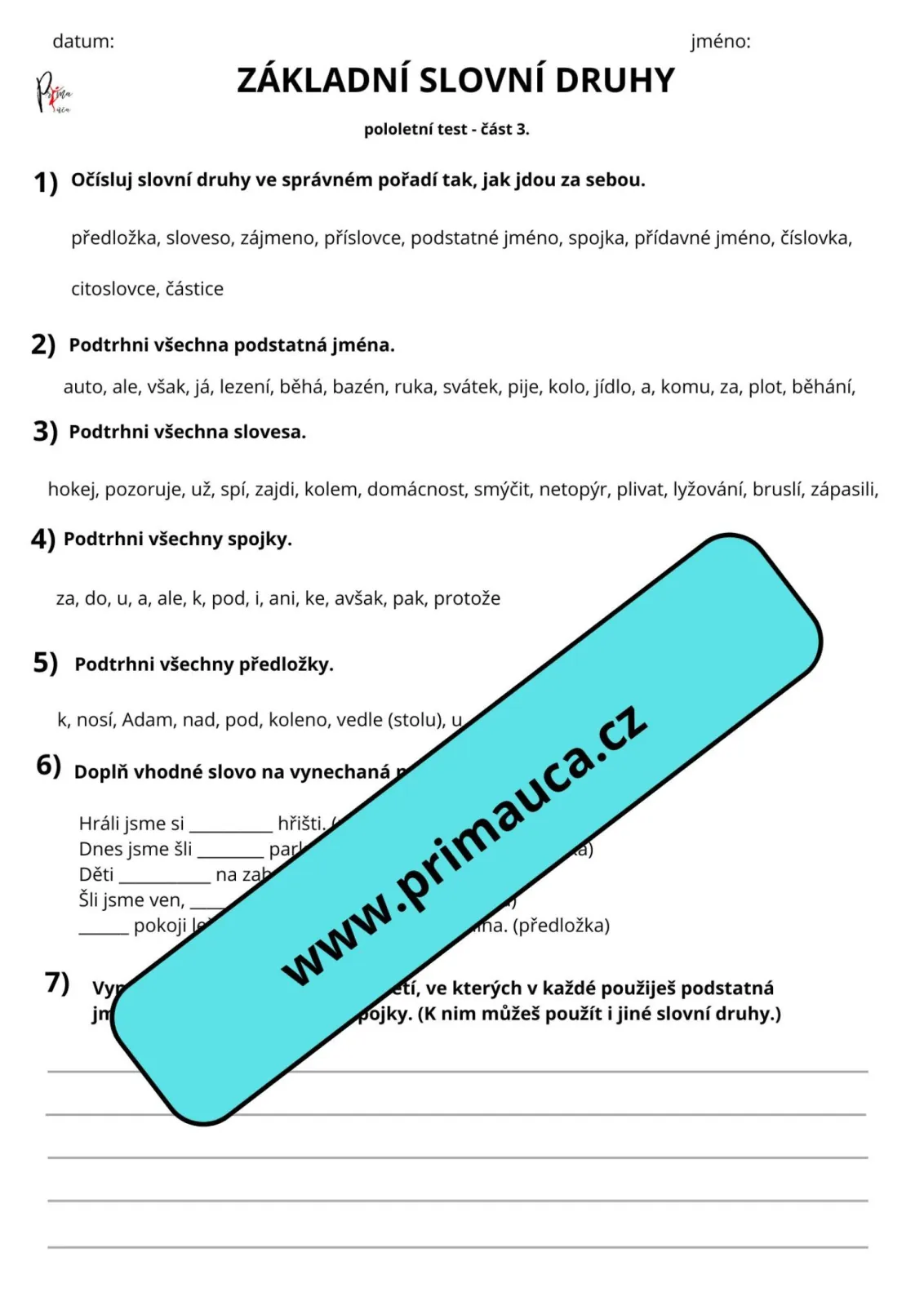 Vyjmenovaná slova, věty, význam slov, slovní druhy - POLOLETNÍ PÍSEMNÉ PRÁCE – náhled 9
