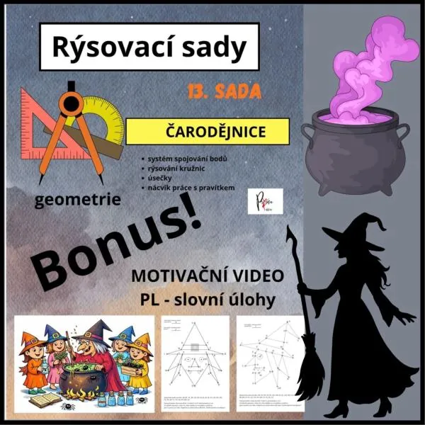 ČARODĚJNICE - RÝSOVACÍ SADA + SLOVNÍ ÚLOHY - VIDEO