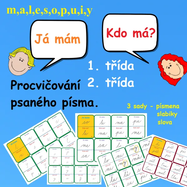KARTY JÁ MÁM, KDO MÁ. PROCVIČOVÁNÍ ČTENÍ PSANÉHO PÍSMA malesopuiy