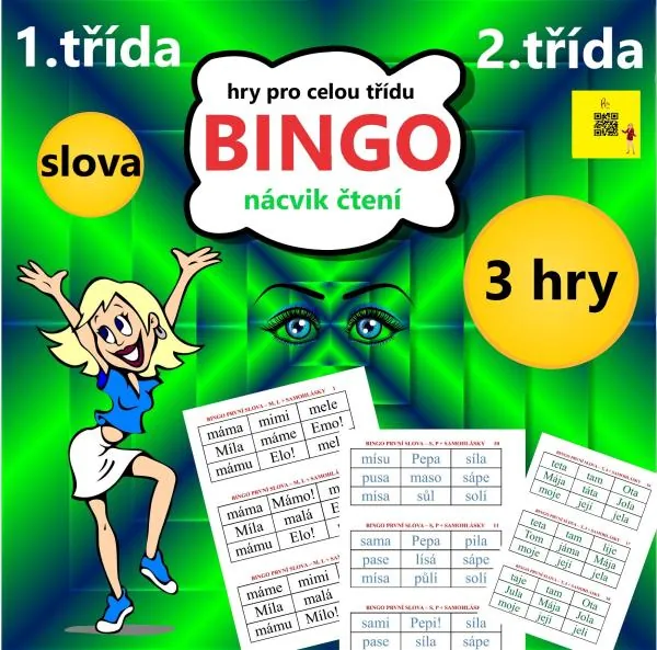 BINGO – ČTENÍ PRVNÍCH SLOV Z PÍSMEN - m, l , p, s, t, j + samohlásky