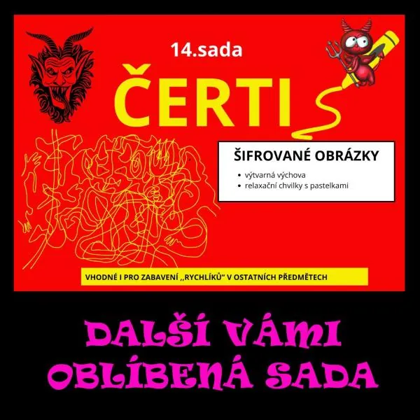 ČERTI -RELAXAČNÍ VÝTVARNÁ VÝCHOVA - SKRYTÁ TĚLA A TVÁŘE ČERTŮ- ŠIFROVANÉ OBRÁZKY