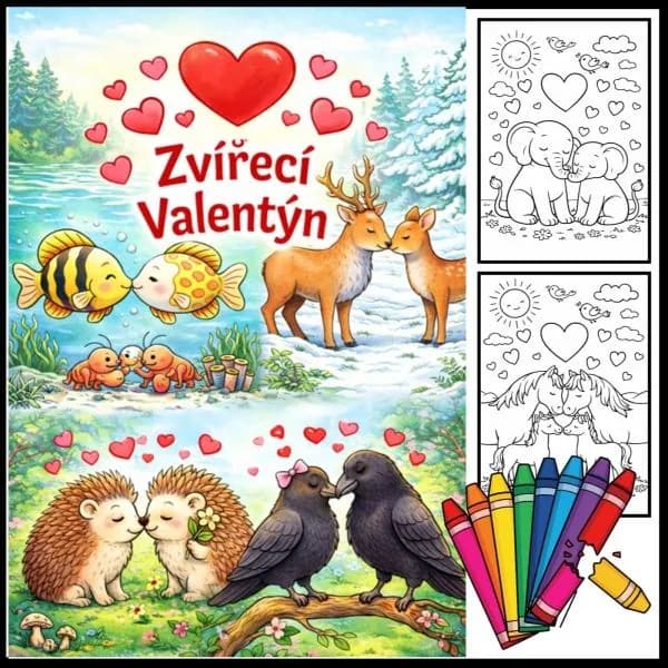 VALENTÝNSKÉ ZVÍŘECÍ OMALOVÁNKY + PSANÍ