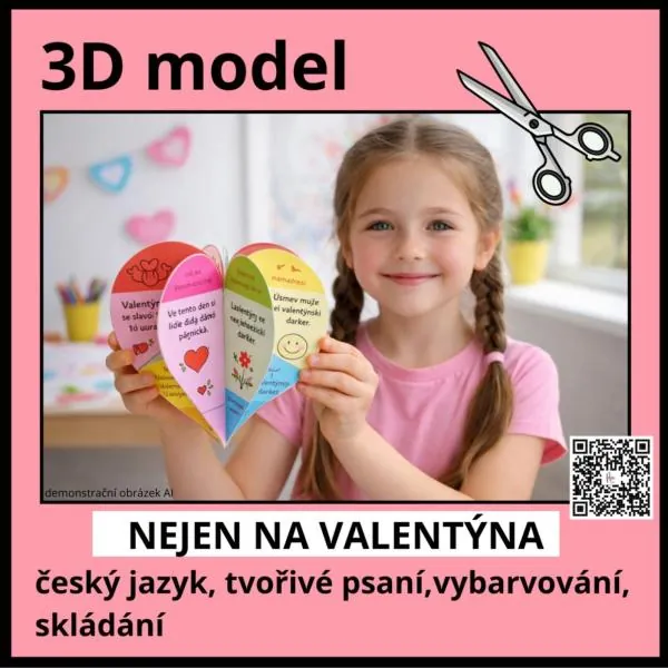 VALENTÝNSKÉ SRDCE - 3D model, tvořivá aktivita na 2-3h