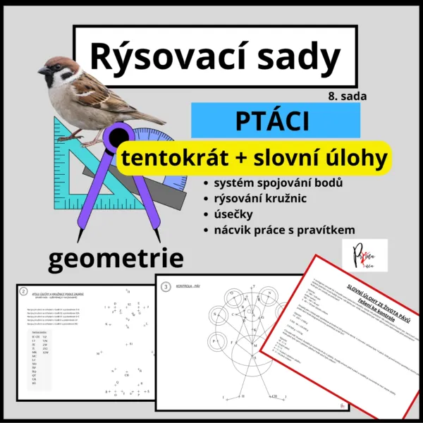 PTÁCI - RÝSOVÁNÍ - SLOVNÍ ÚLOHY - RÝSOVACÍ SADA č.8