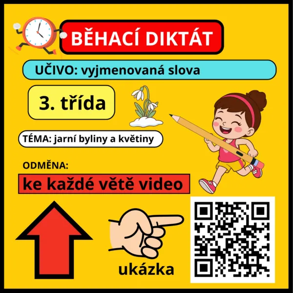 BĚHACÍ DIKTÁT NA CELOU HODINU. UNIKÁTNÍ MATERIÁL S VIDEY. VYJMENOVANÁ SLOVA -